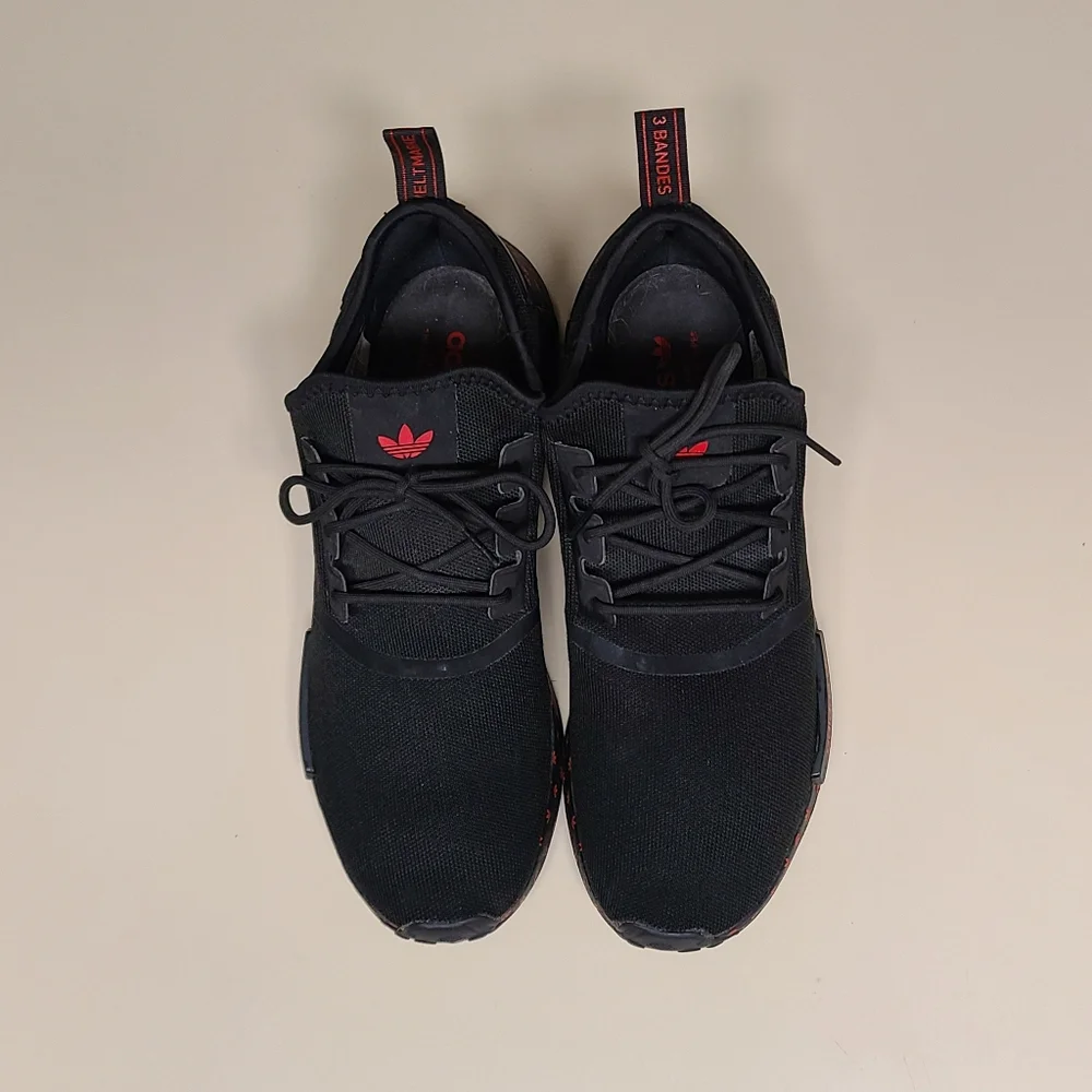 Adidas NMD R1 Black Scarlet Trefoil casual running sneakers size 13